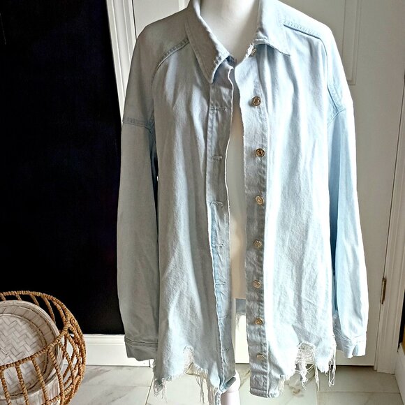 ZARA TOTALLY DISTRESSED DENIM SHACKET JACKET - Picture 1 of 7
